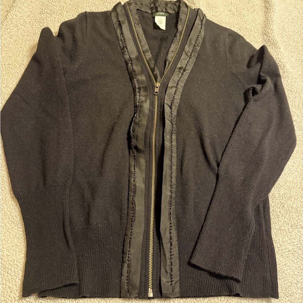 J Crew Zip Cardigan Beaded Trim